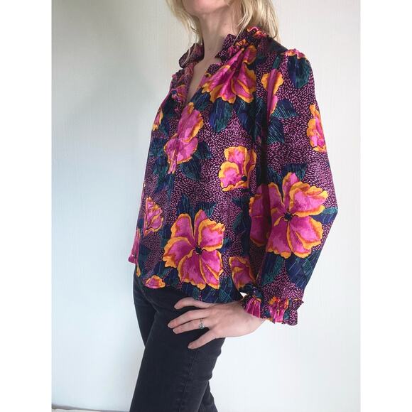 WARM Pink Floral Print Oversized Silk Blouse US Small - Picture 5 of 16